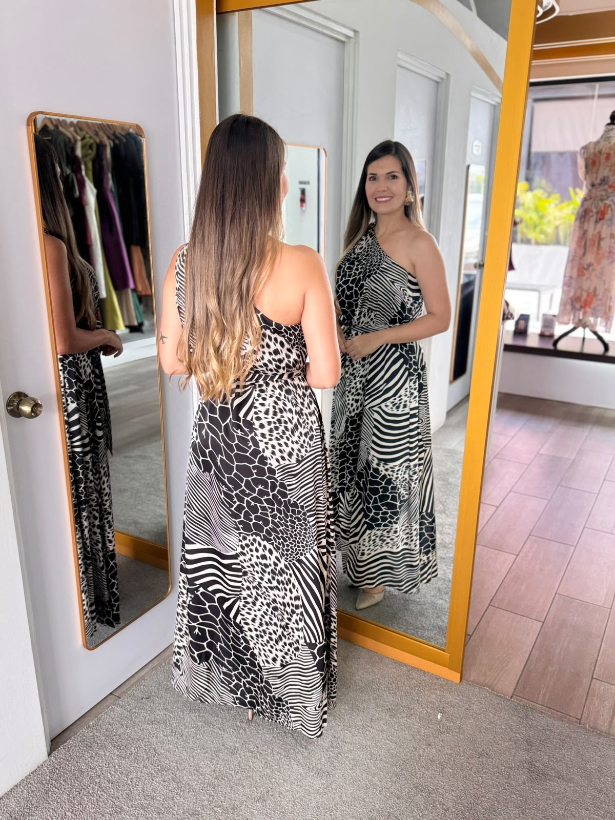 One Shoulder Gold Ring Animal Print Maxi Dress (Talla M) thumbnail
