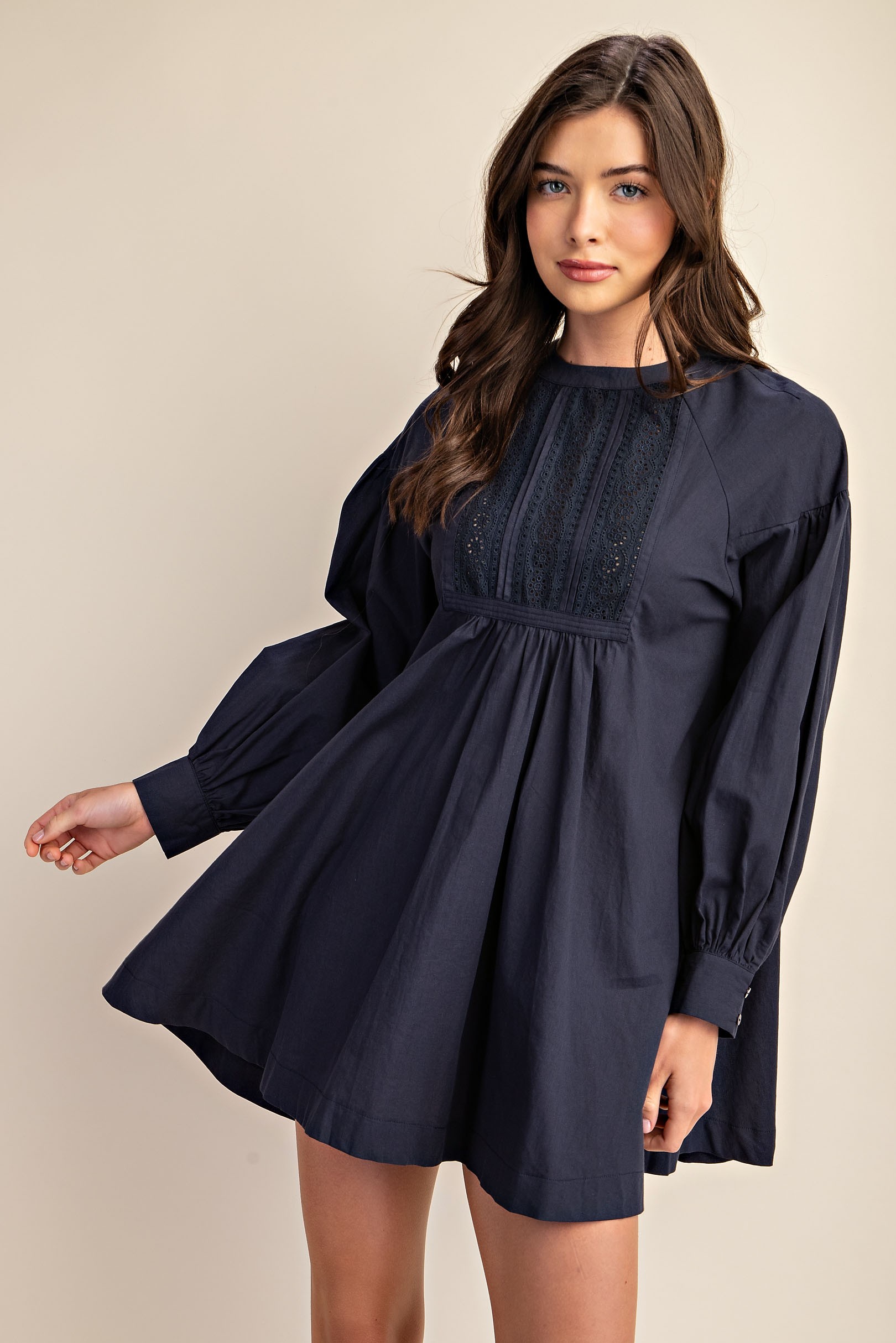 Navy Long Sleeve Mini Dress with Lace (Talla S) thumbnail