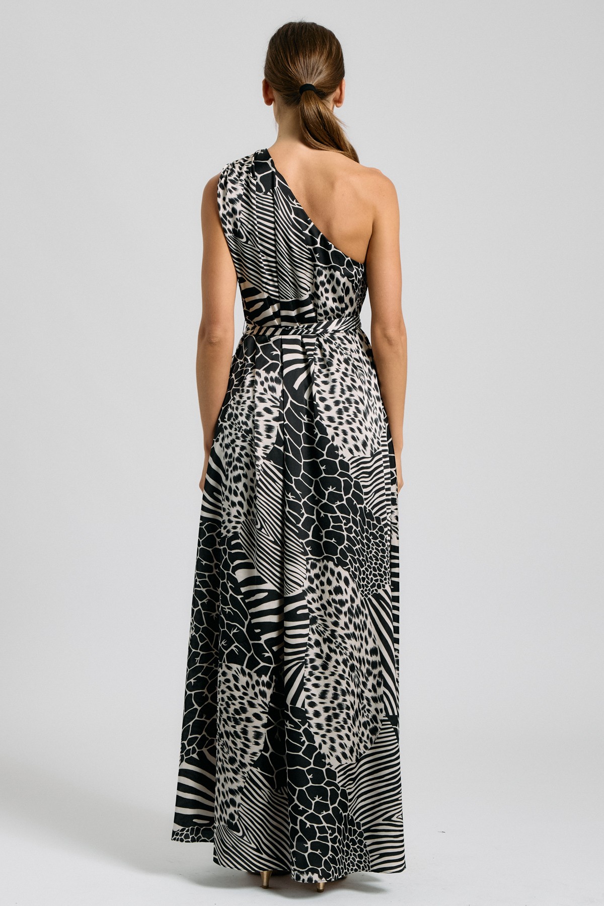 One Shoulder Gold Ring Animal Print Maxi Dress (Talla L) thumbnail