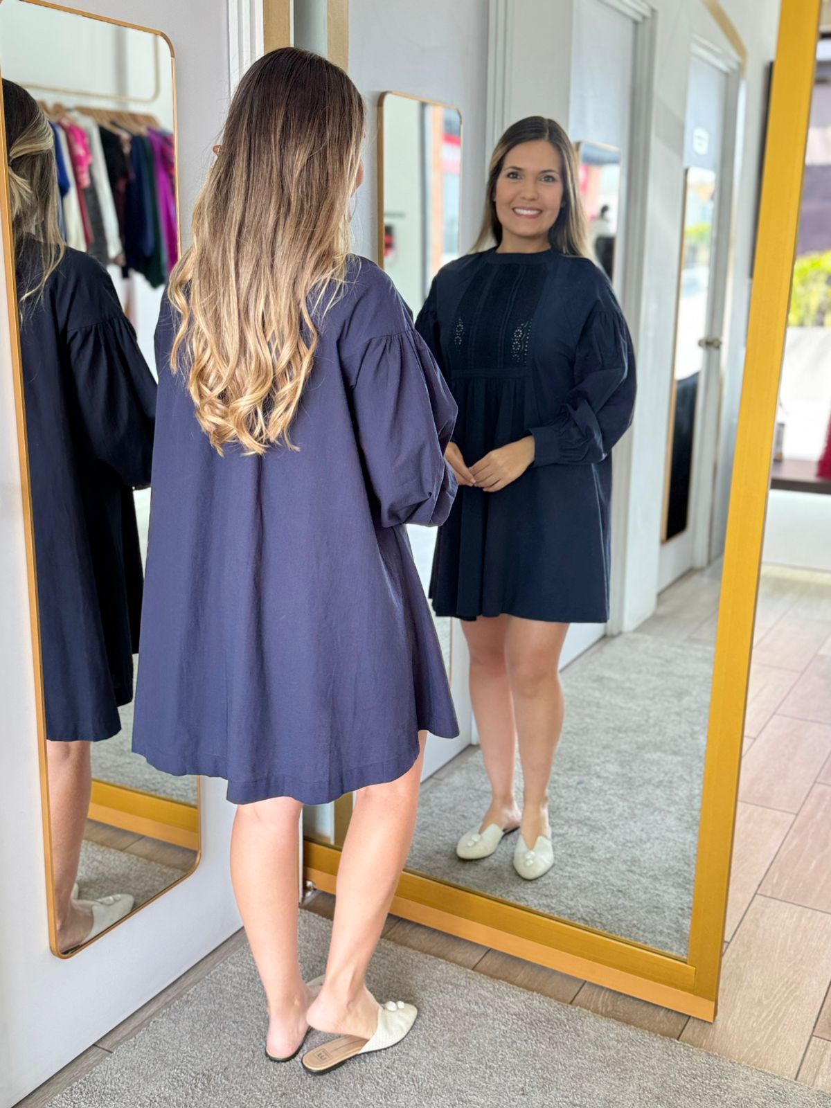 Navy Long Sleeve Mini Dress with Lace (Talla L) thumbnail