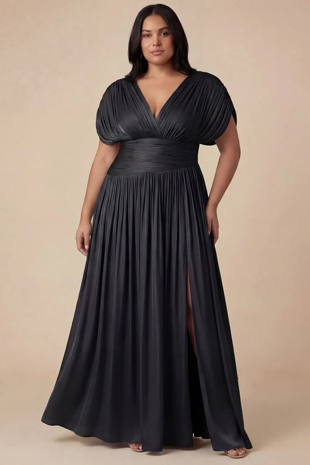 Black Plus Size Pleated Lurex Maxi Dress (Talla 2XL)