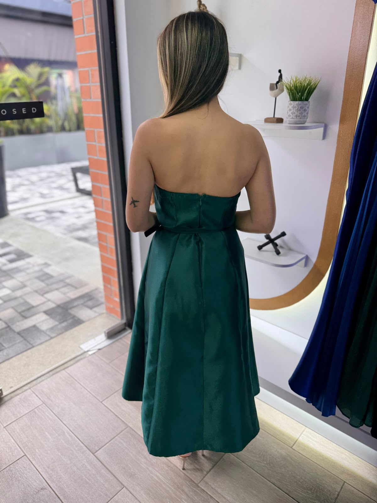 Emerald Strapless Taffeta Midi Dress (Talla S) thumbnail
