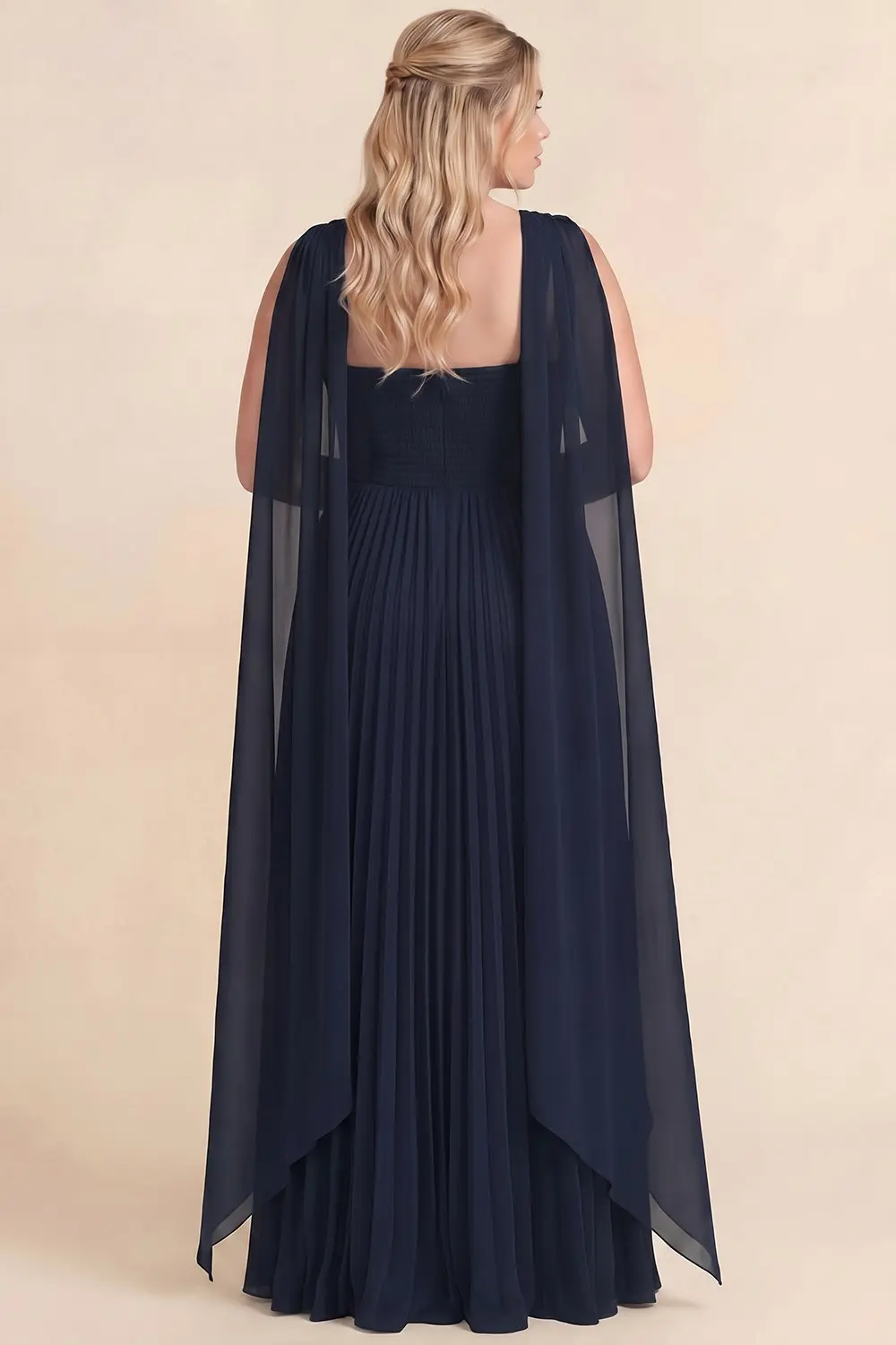 Plus Size Navy Pleated Draped Maxi Dress (Talla 2XL) thumbnail