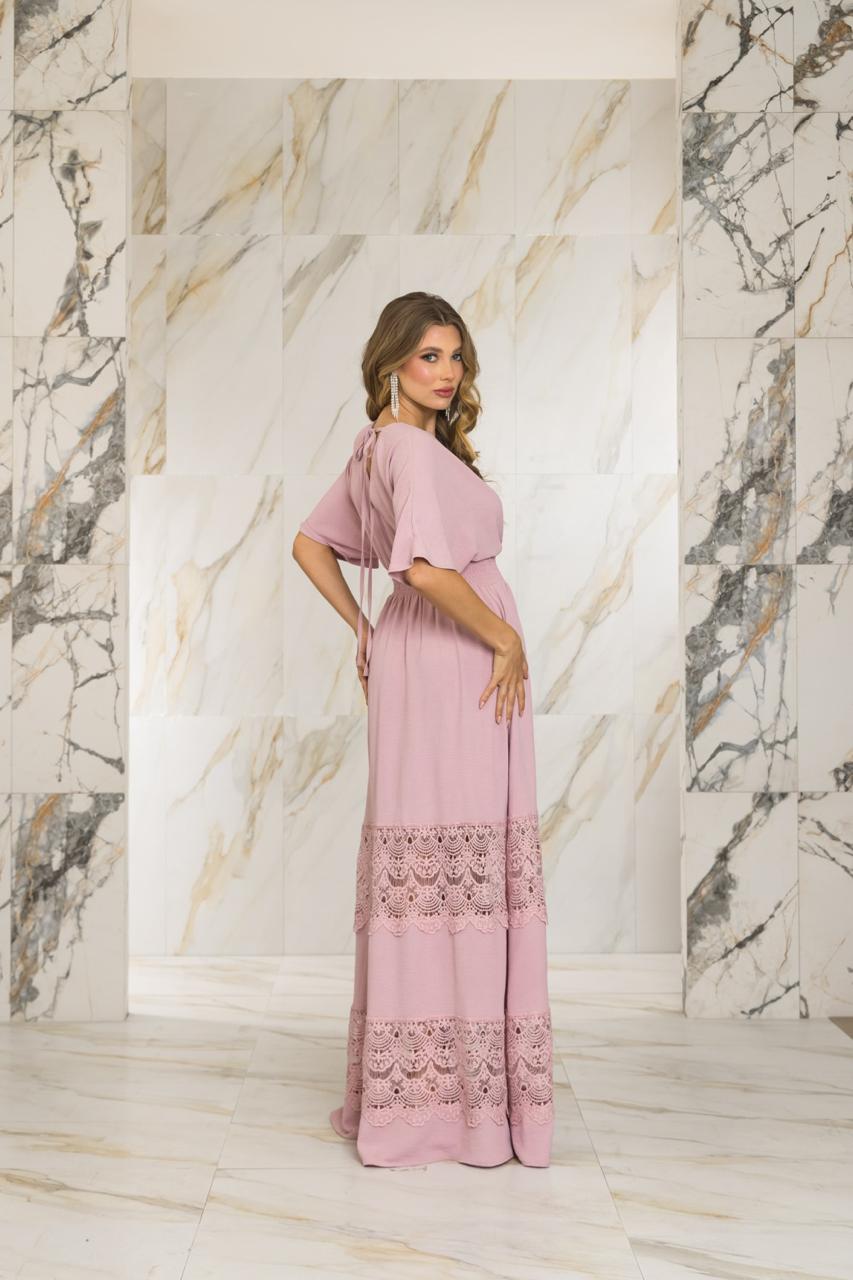Pink Solid Color Maxi Dress (Talla S) thumbnail