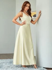 Contrast Sequin V Neck Sleeveless Maxi Dress (Talla S) thumbnail