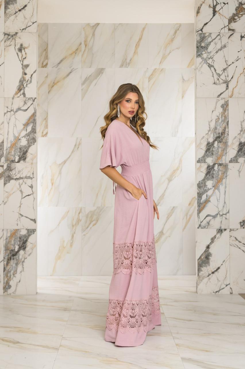 Pink Solid Color Maxi Dress (Talla S) thumbnail