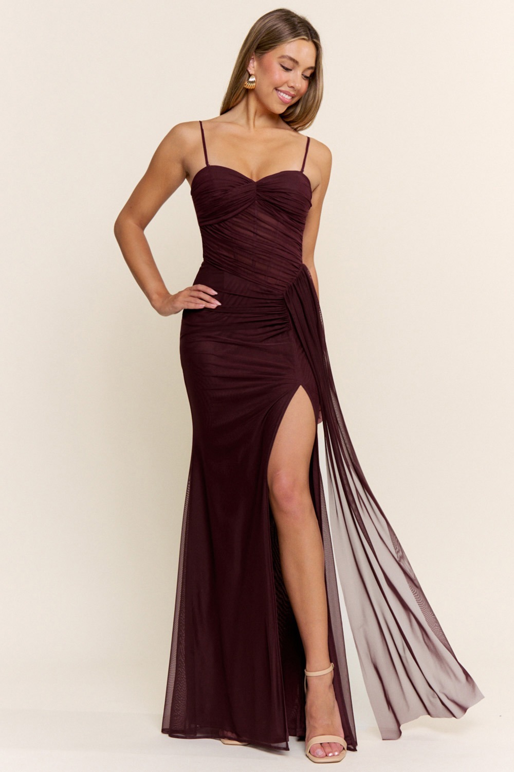 Wine Mermaid Silhouette Maxi Dress (Talla L)