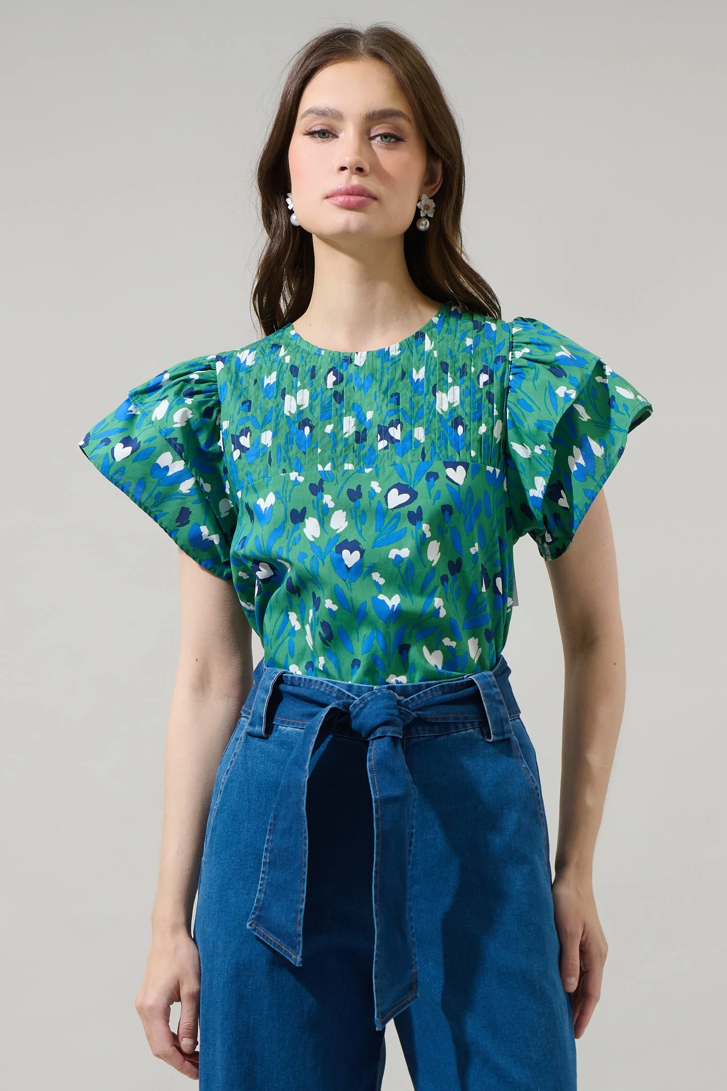 Green Laury Floral Star Ruffle Top (Talla XS) thumbnail