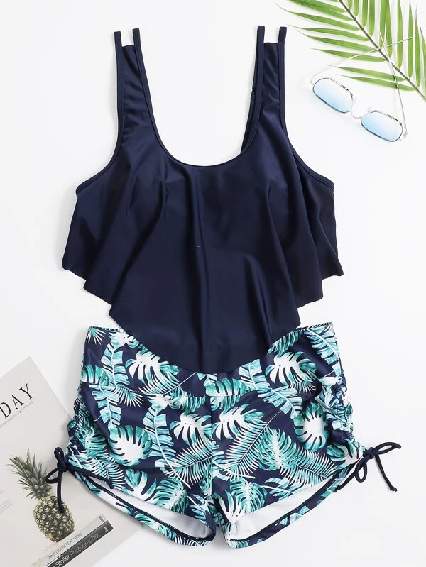 Tropical Hanky Hem Shorts Bikini Swimsuit (Talla L)