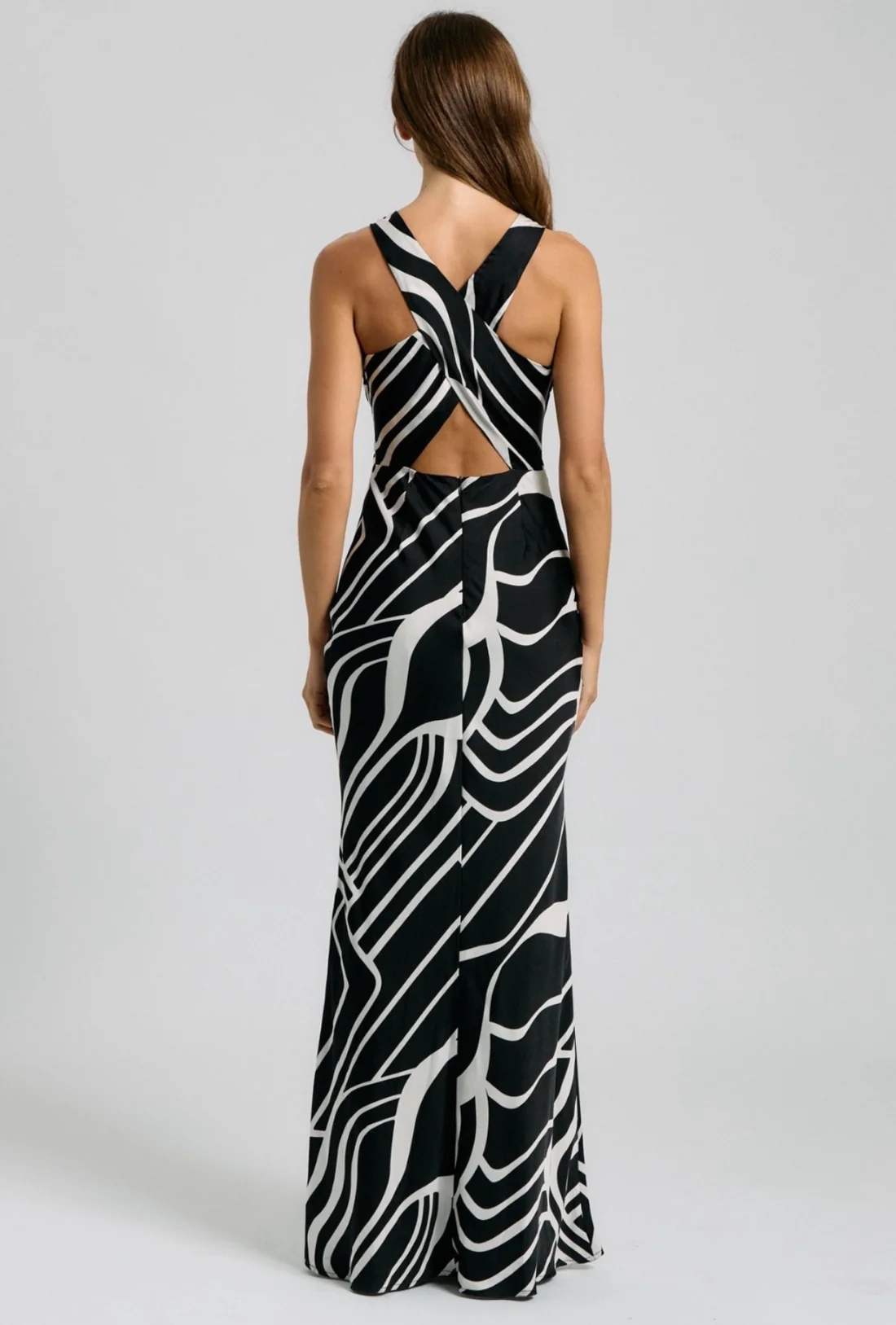 Black Abstract Cross-back Maxi Dress (Talla M) thumbnail