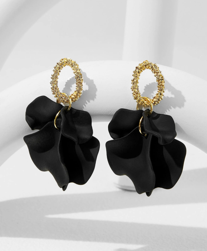Black Andkiss Petal Drop Earrings