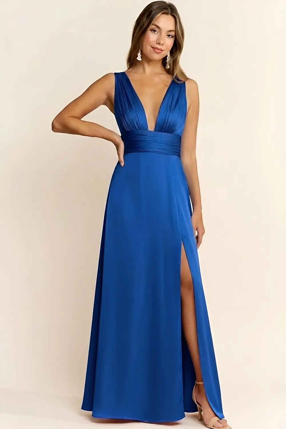Blue Deep V-Neckline Maxi Dress (Talla S)