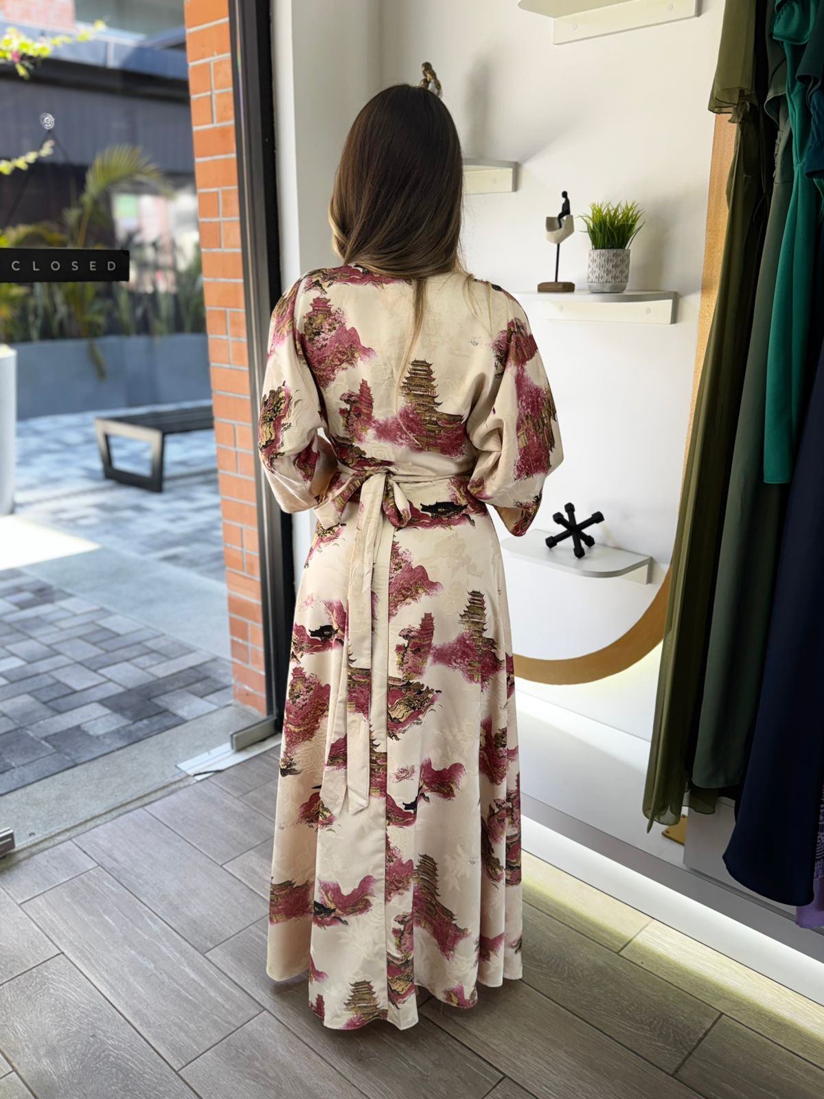 Beige Kimono Sleeve Wrap Maxi Dress (Talla S) thumbnail