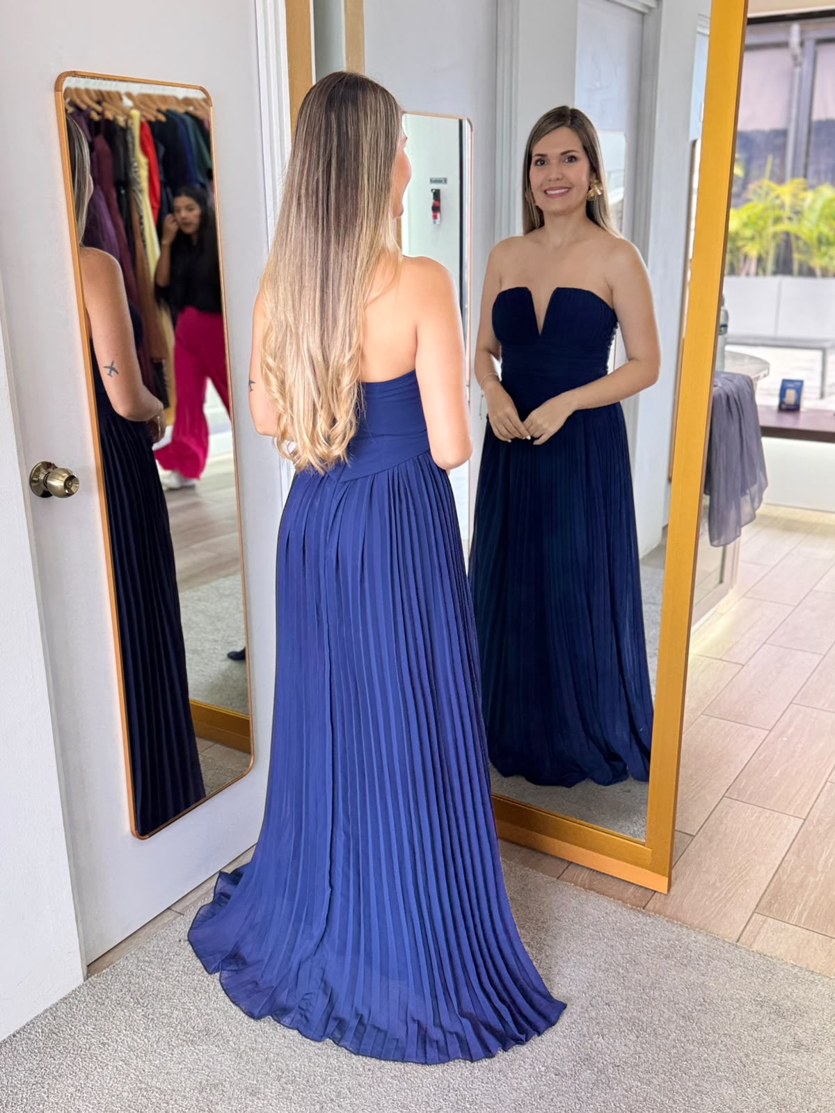 Navy Adjustable Pleated Maxi Dress (Talla L) thumbnail