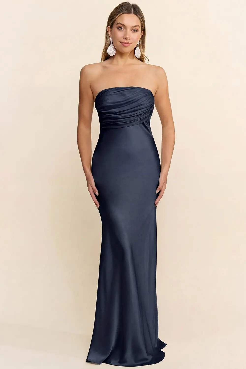 Navy Strapless Satin Maxi Dress (Talla M) thumbnail
