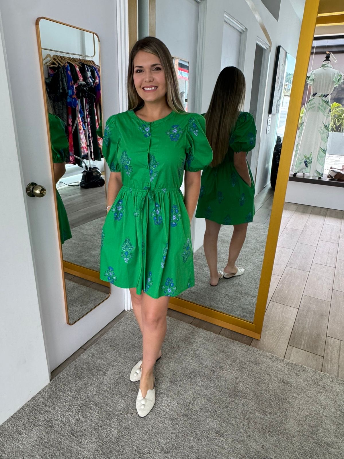 Halina Floral Alba Puff Sleeve Mini Dress (Talla S)