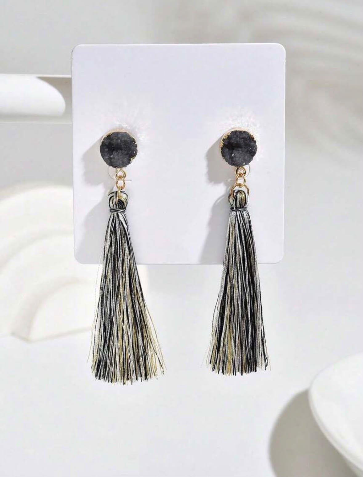 Black & White Asymmetrical Fashion Stone Earrings