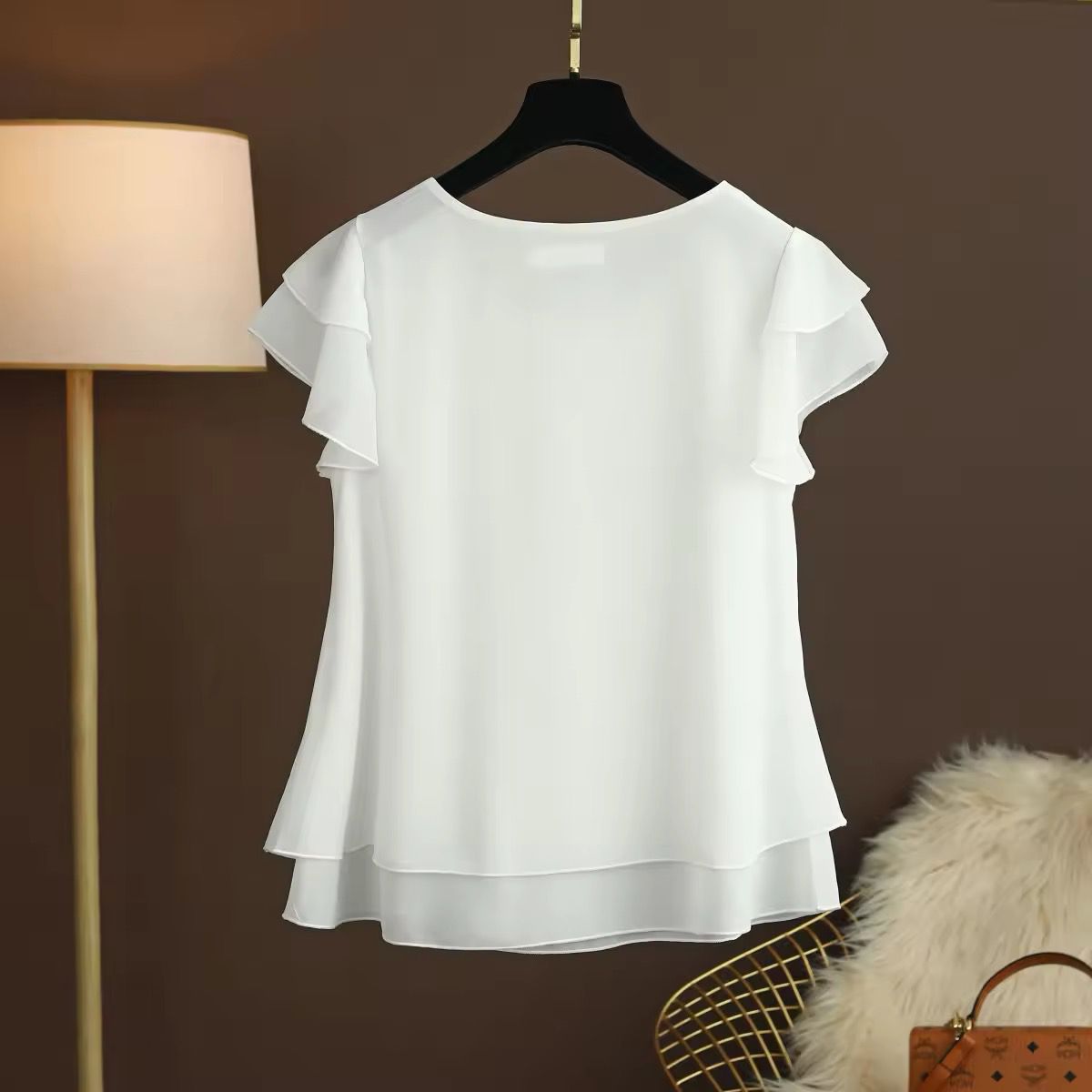 White Blouse Loose O-Neck Chiffon (Talla M) thumbnail