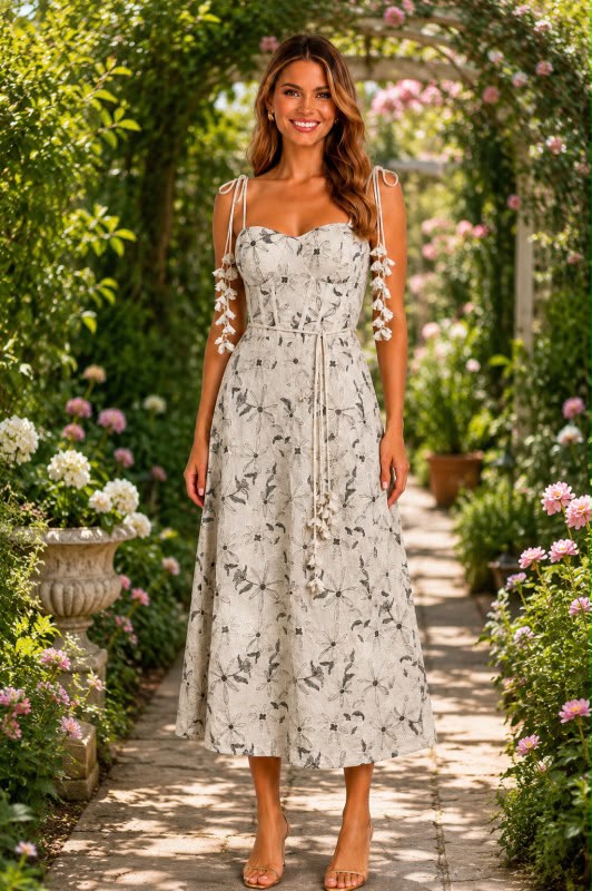 Cream Tie-shoulder Midi Dress (Talla L) thumbnail