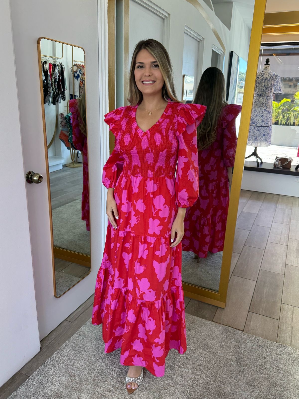 Raspberry Bliss Brighton Smocked Poplin Maxi Dress (Talla S)