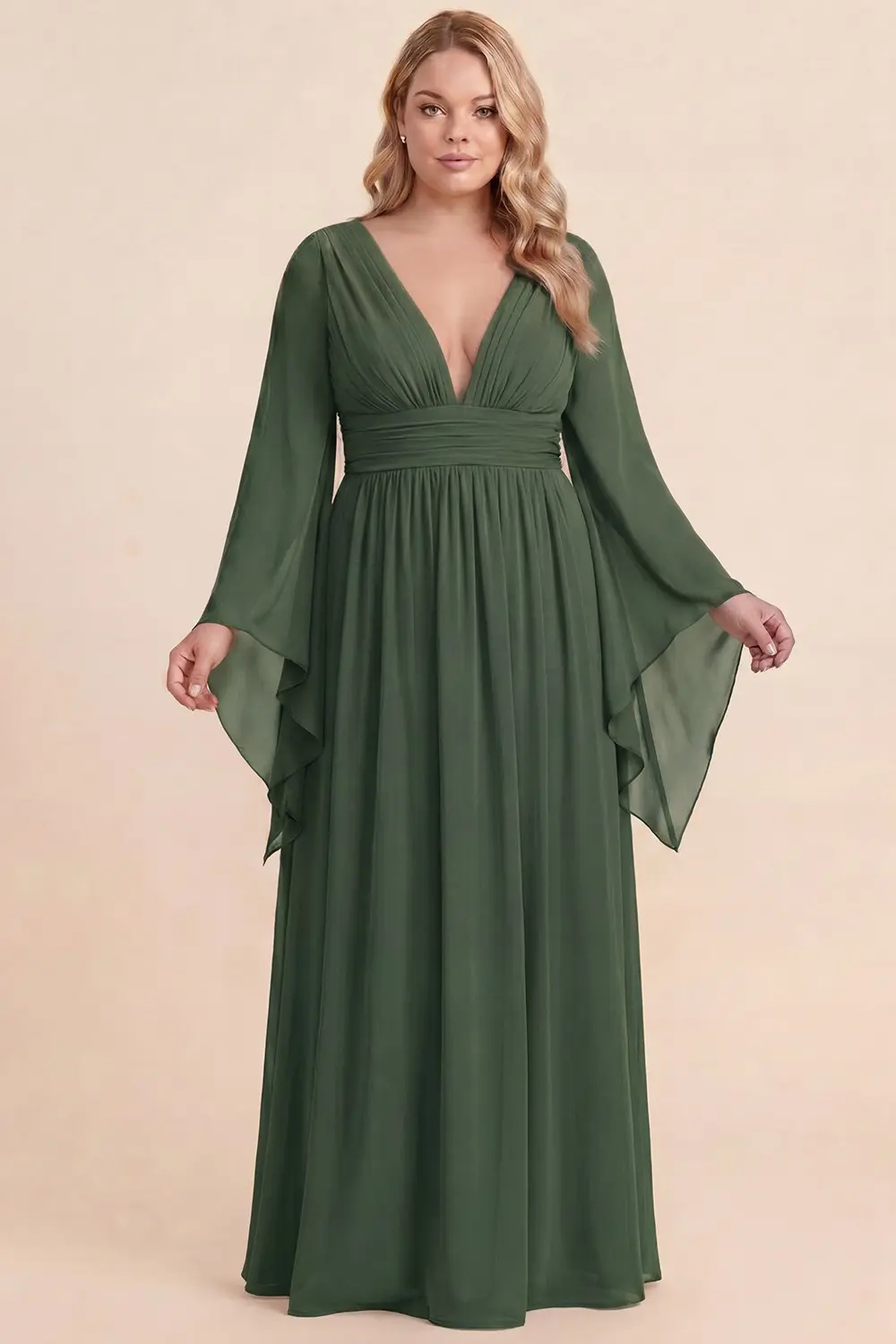 Olive Deep V-Neckline Maxi Dress (Talla 1XL)