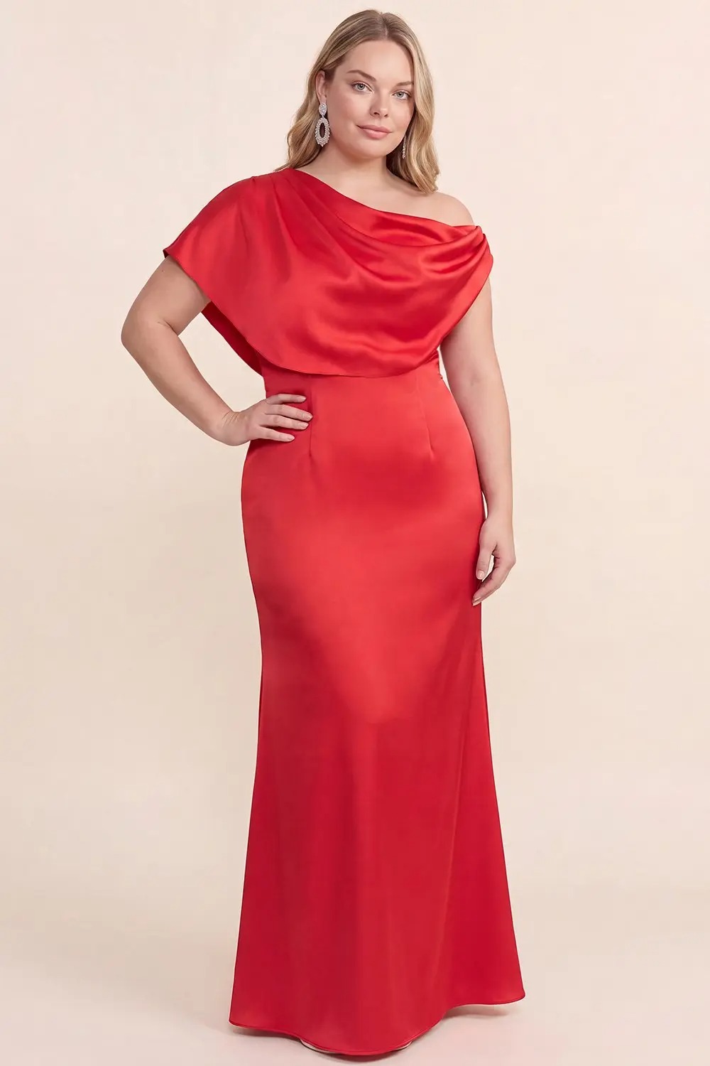 Plus Size Red Draped Overlay Bodice Maxi Dress (Talla 1XL)