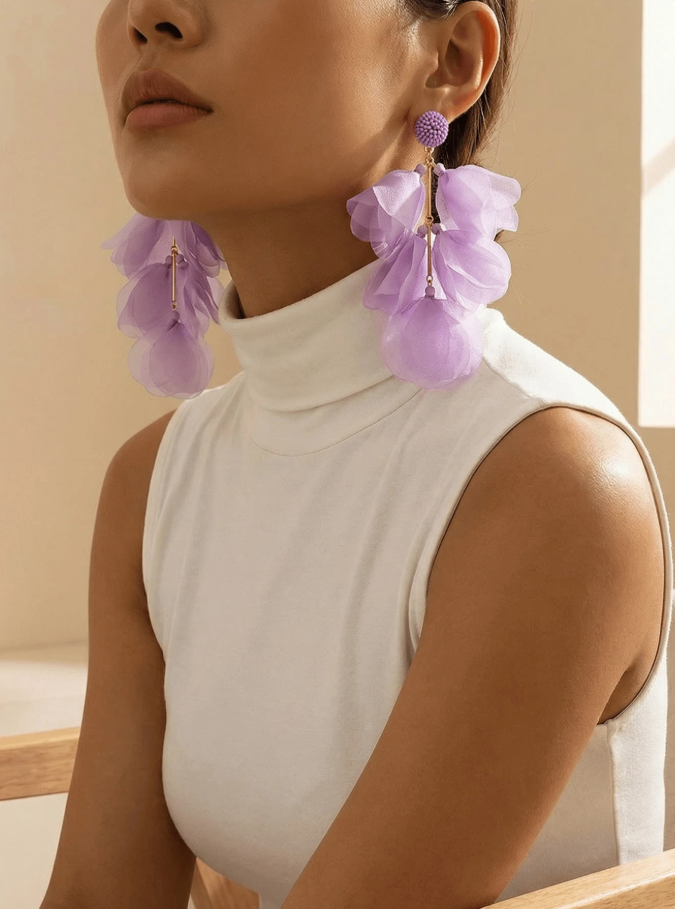 Light Purple Multi-Layer Tassel Earrings