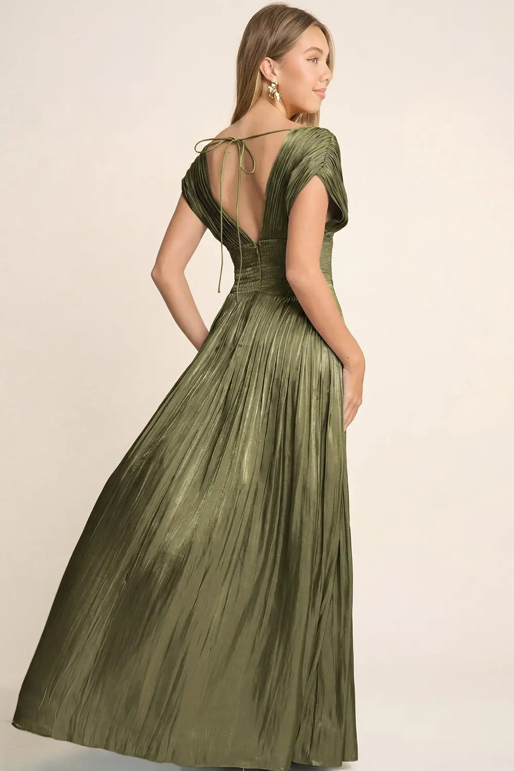 Olive Elegant Pleated Maxi Dress (Talla S) thumbnail