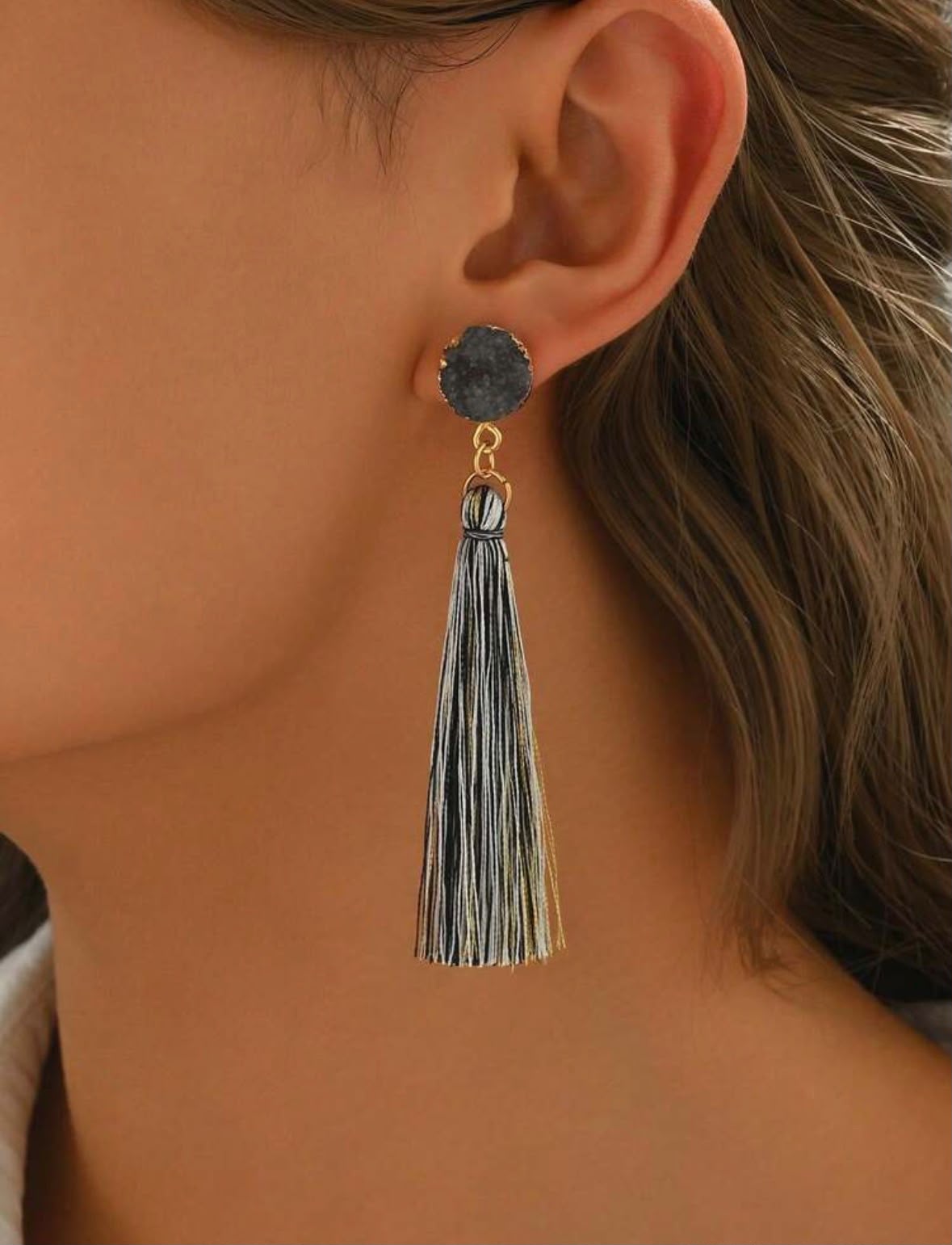 Black & White Asymmetrical Fashion Stone Earrings thumbnail