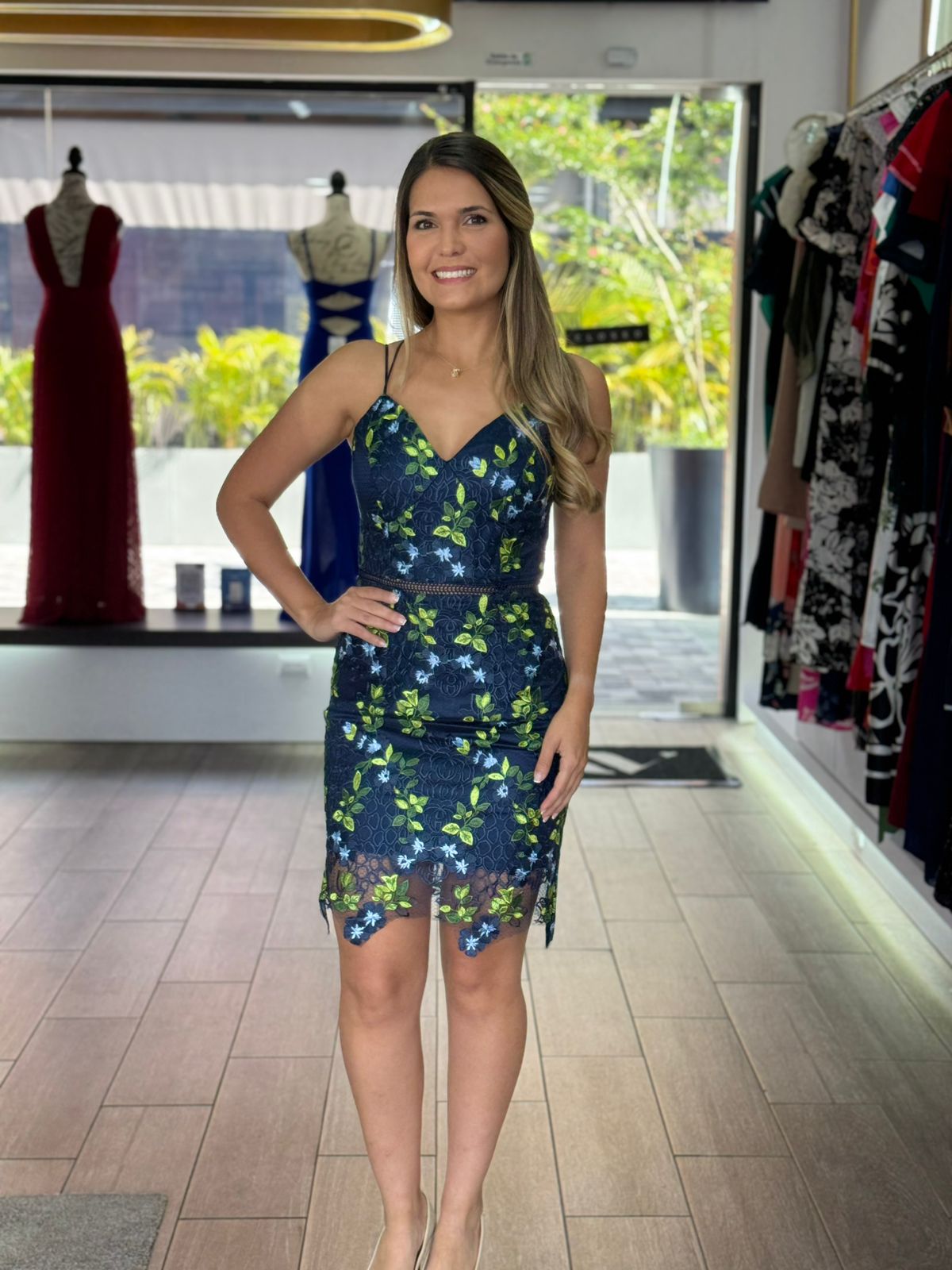 Navy Floral Laced MIni Dress (Talla S) thumbnail