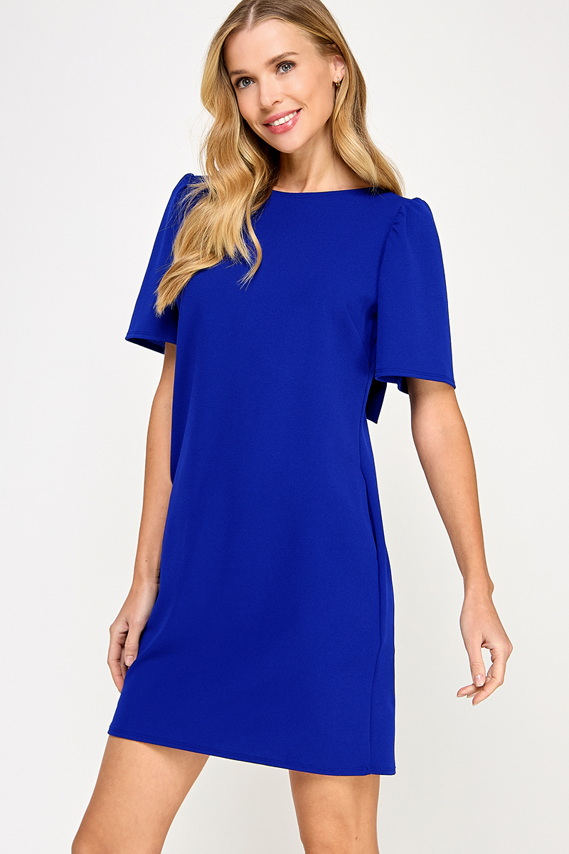 Cobalt solid shift dress short puff sleeve (Talla M) thumbnail