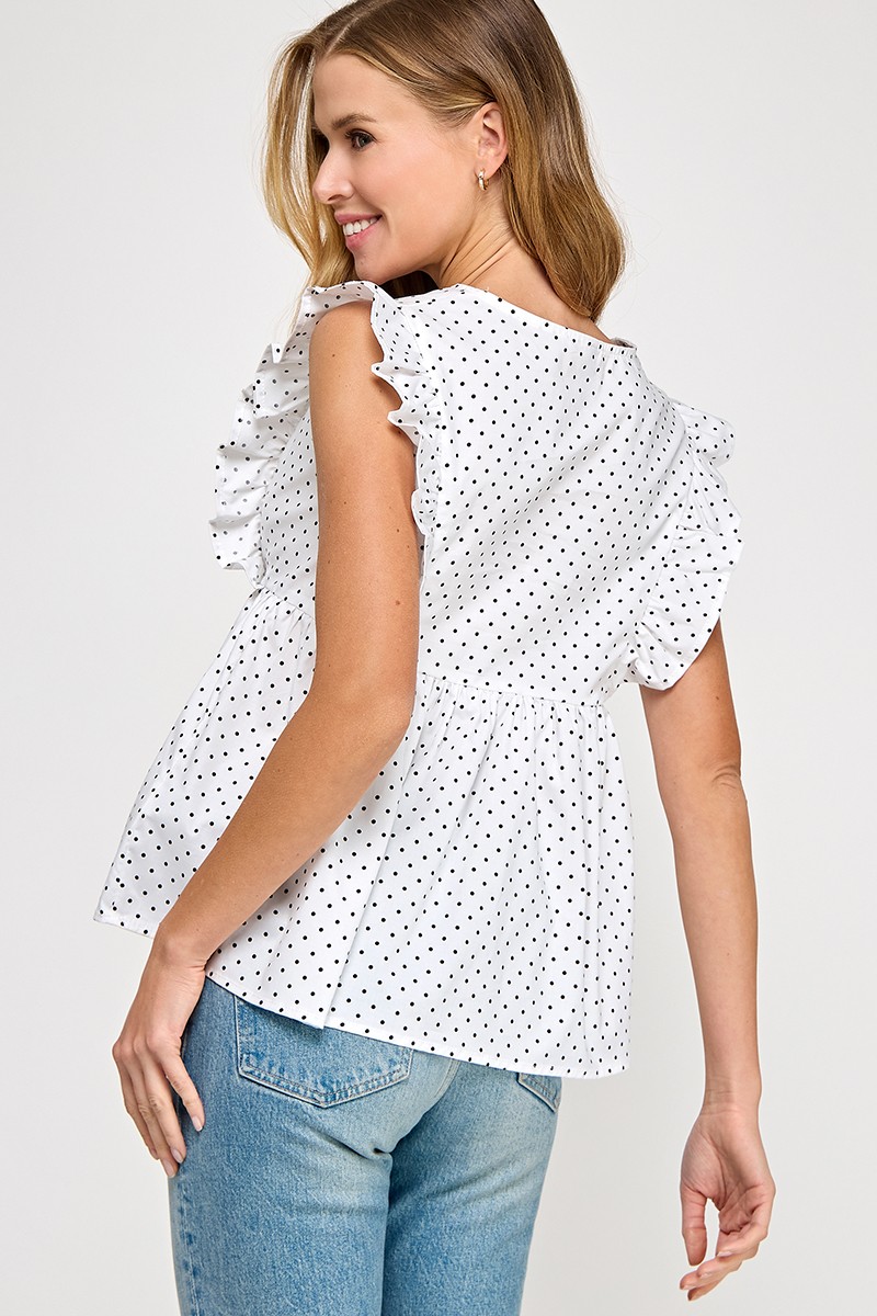 White Dotted Cotton poplin top V neckline (Talla S) thumbnail