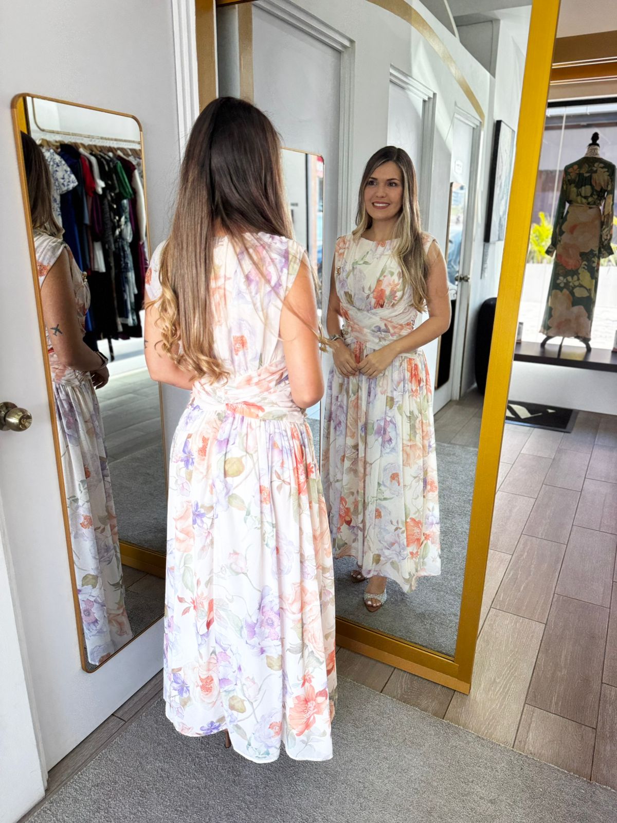 Multicolor  Elegant Floral All-Over Print Long Dress (Talla S) thumbnail