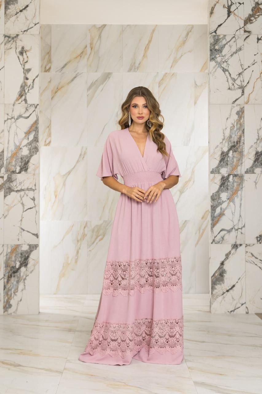 Pink Solid Color Maxi Dress (Talla S) thumbnail