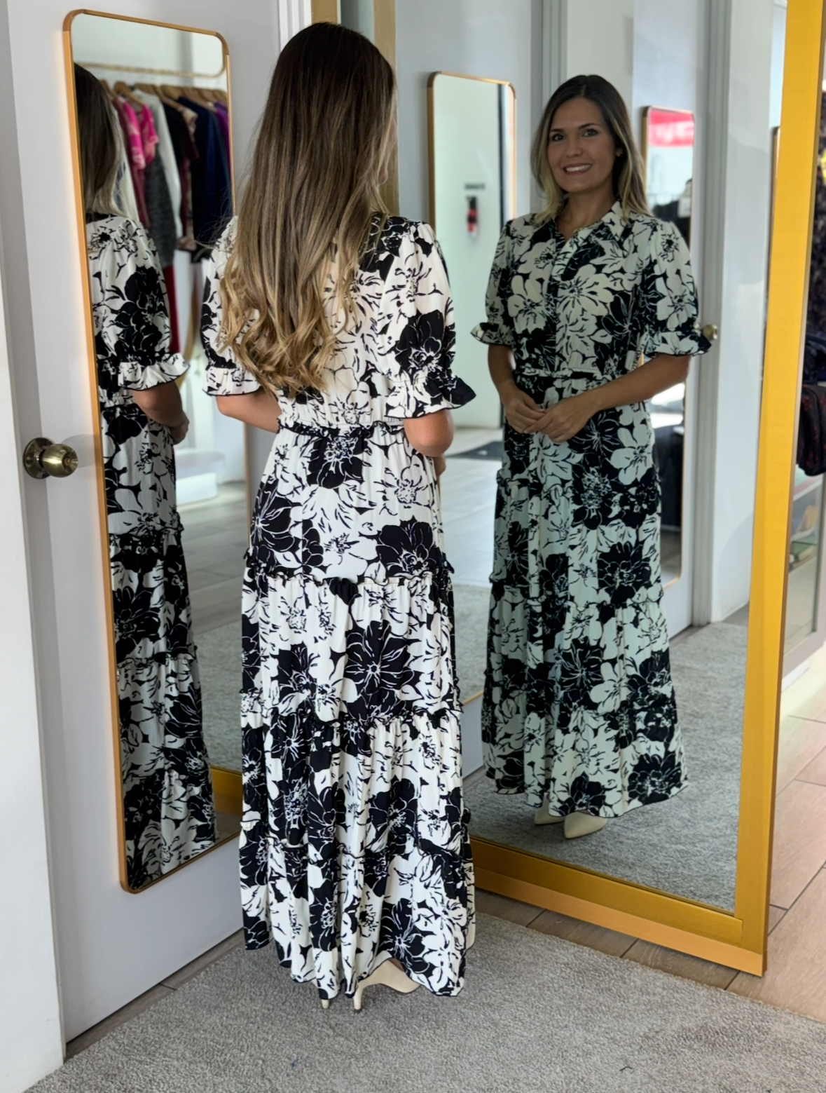 Black & Ivory Floral Shirt Maxi Dress (Talla L) thumbnail