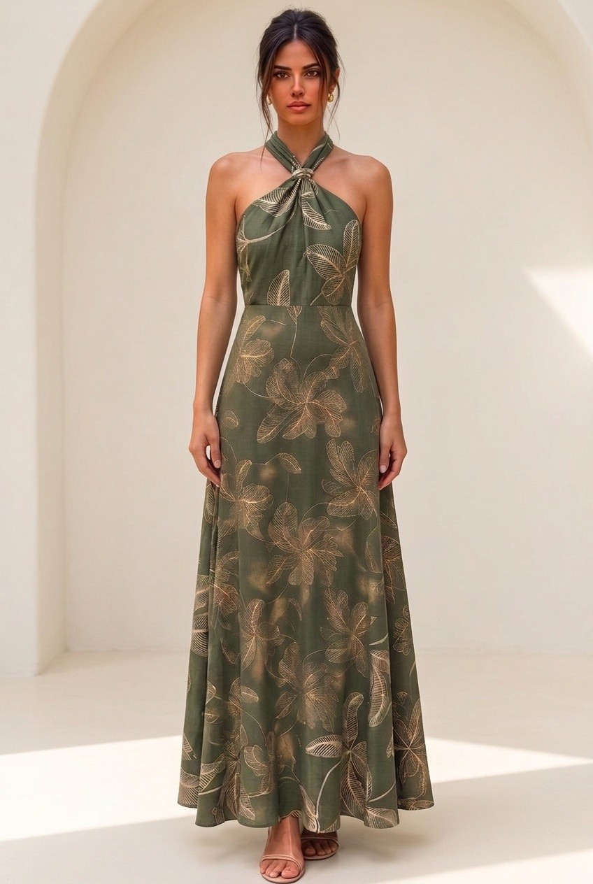 Olive Grove Halter Maxi Dress (Talla M)