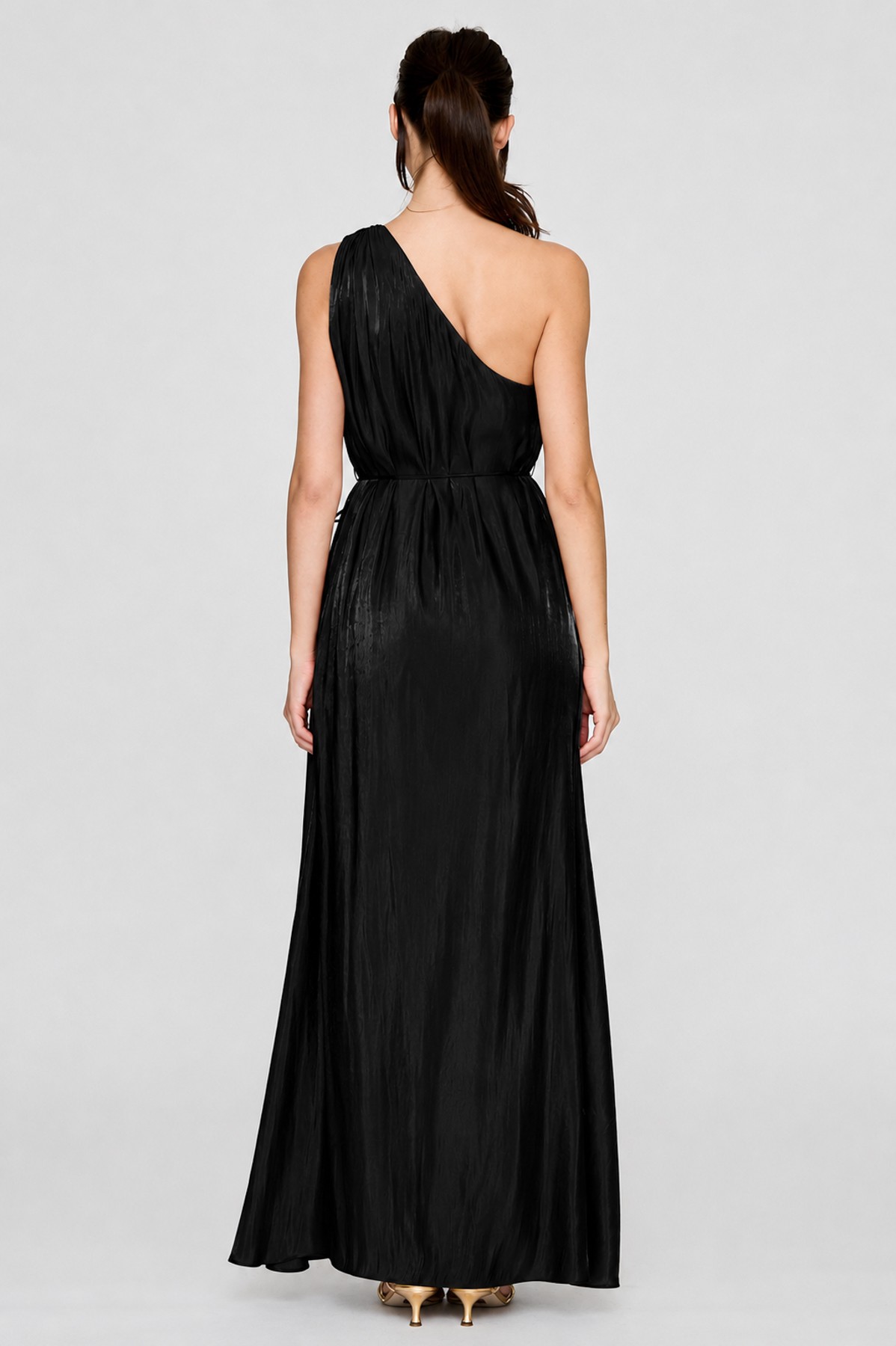Black One Shoulder Metallic Trim Maxi Dress (Talla M) thumbnail