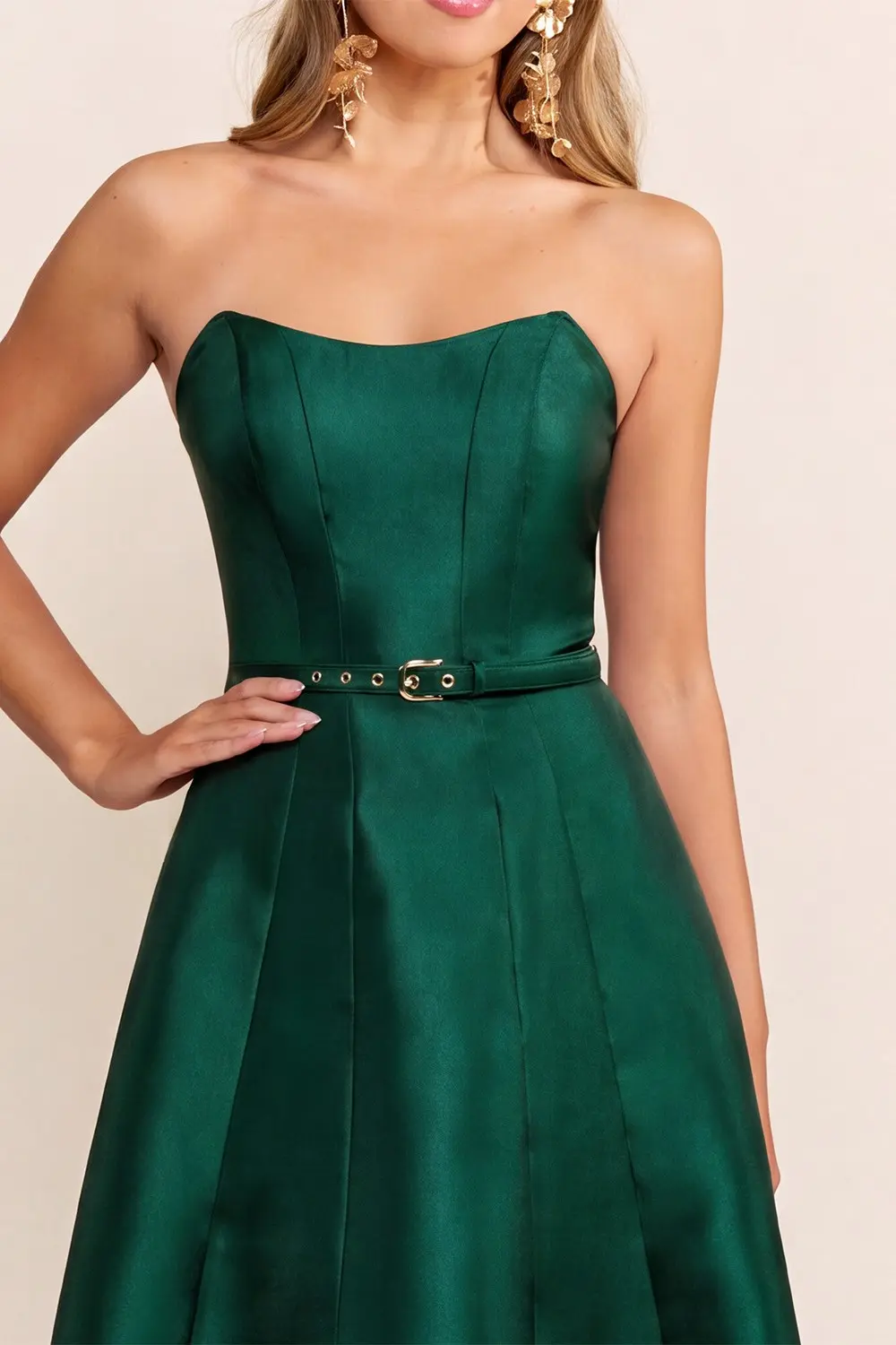 Emerald Strapless Taffeta Midi Dress (Talla S) thumbnail
