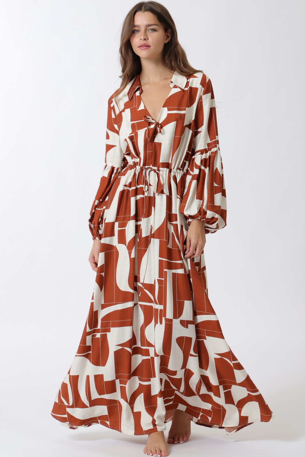 Ivory Long Sleeve Tie Front Chest Maxi Dress (Talla S) thumbnail