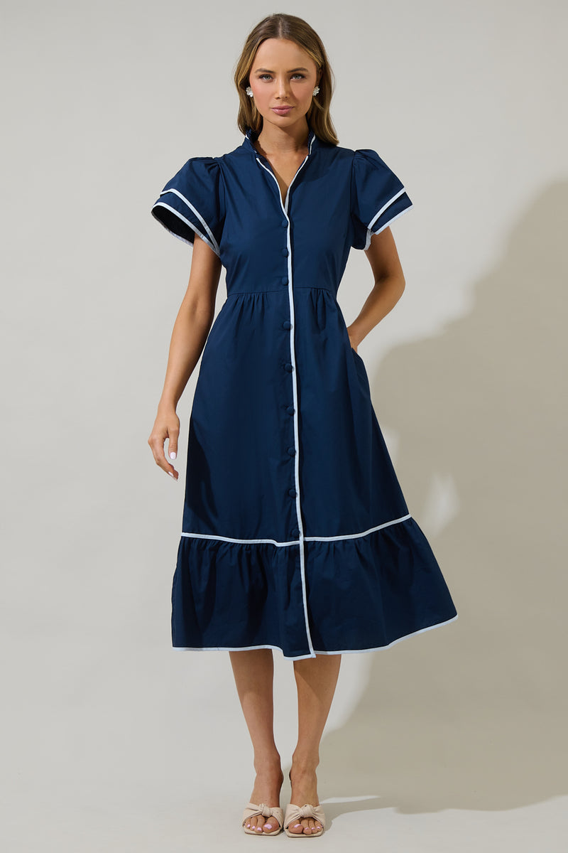 Navy Davie Button Down Midi Dress (Talla S) thumbnail