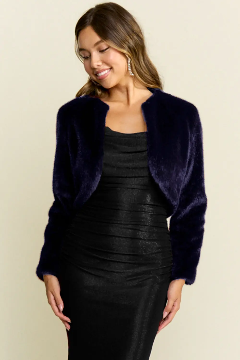 Navy Cropped Fur Jacket (Talla M) thumbnail