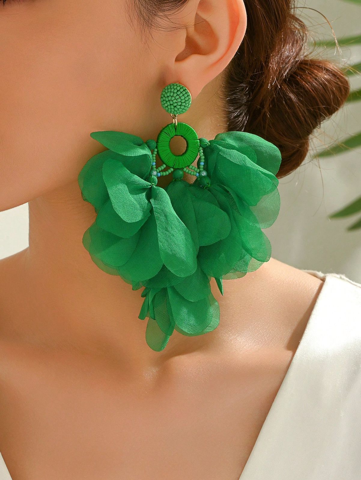 Green Bohemian Tear Drop Earrings