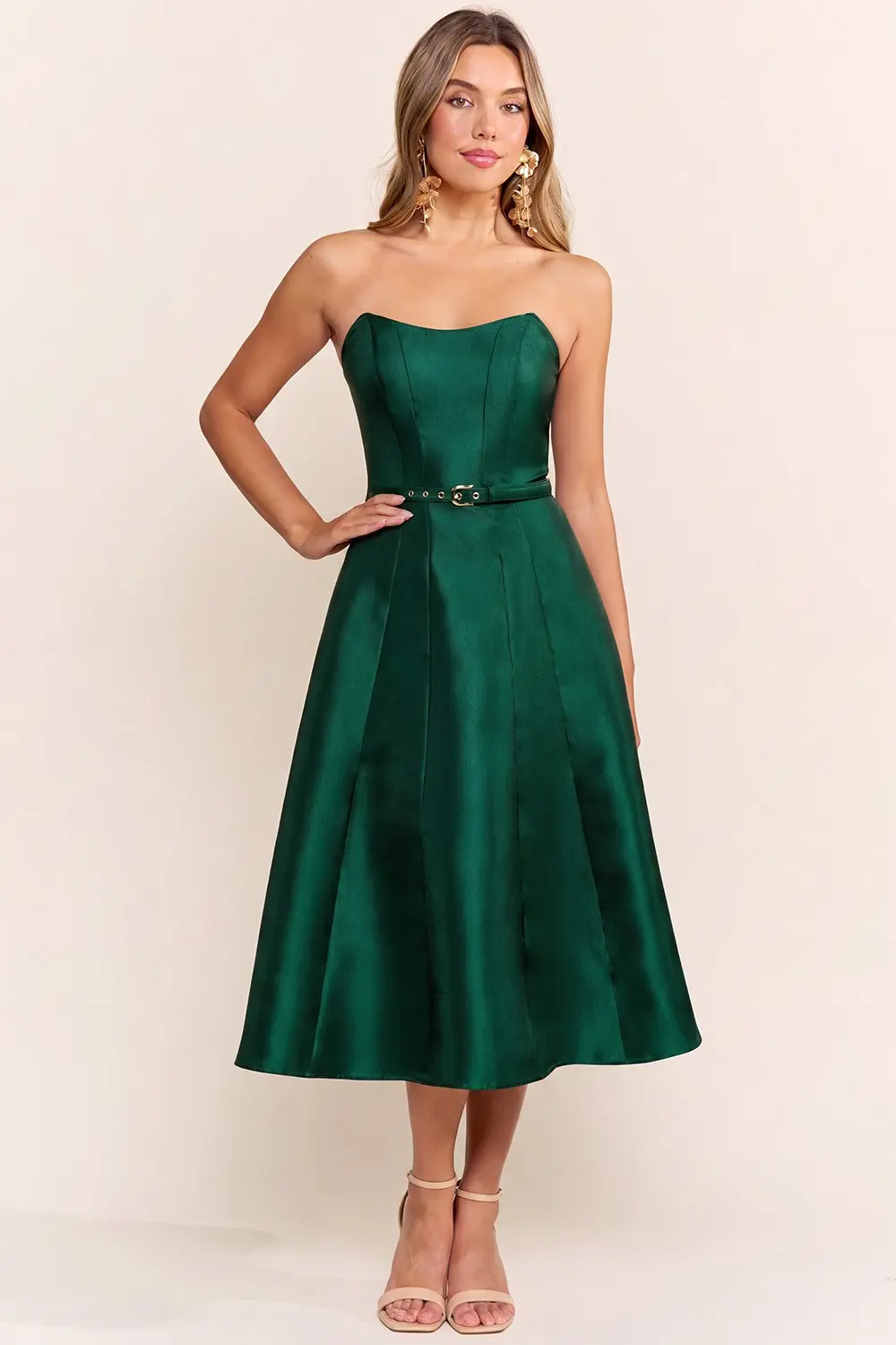 Emerald Strapless Taffeta Midi Dress (Talla L) thumbnail