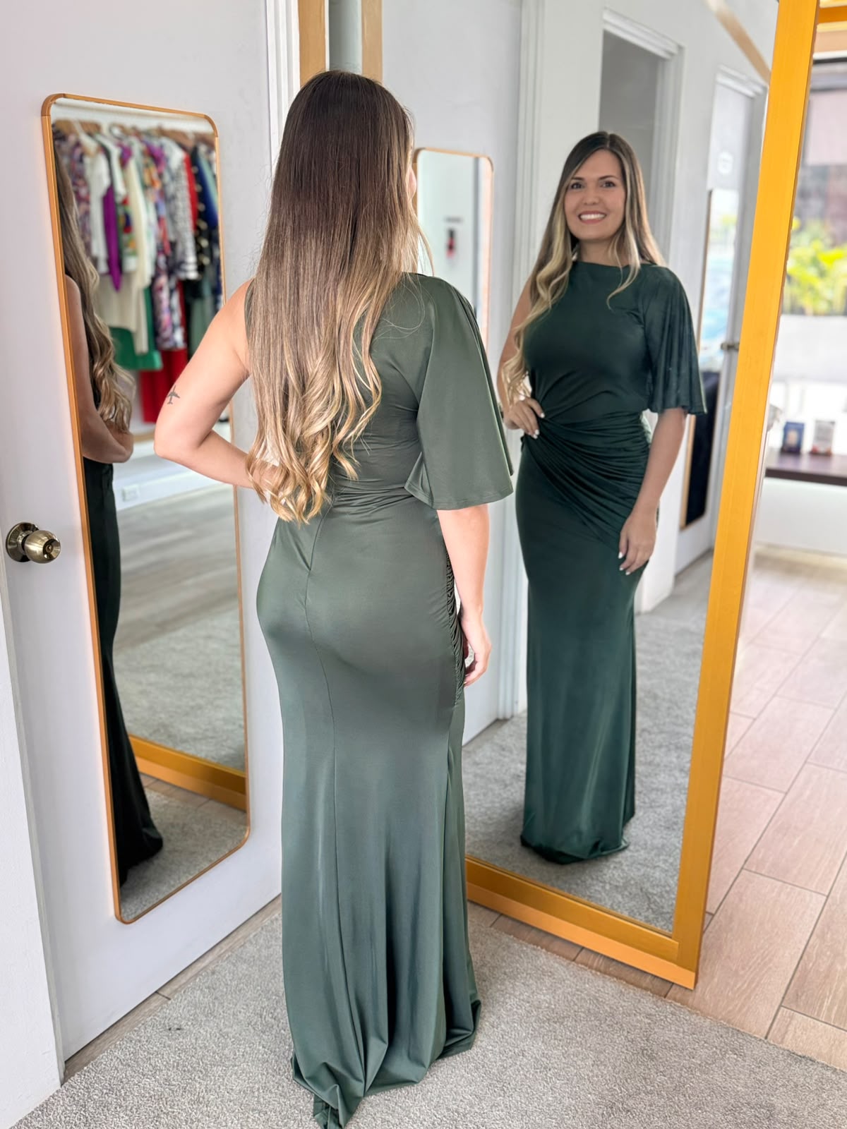 Olive One Shoulder Fully Lined Maxi Dress (Talla S) thumbnail