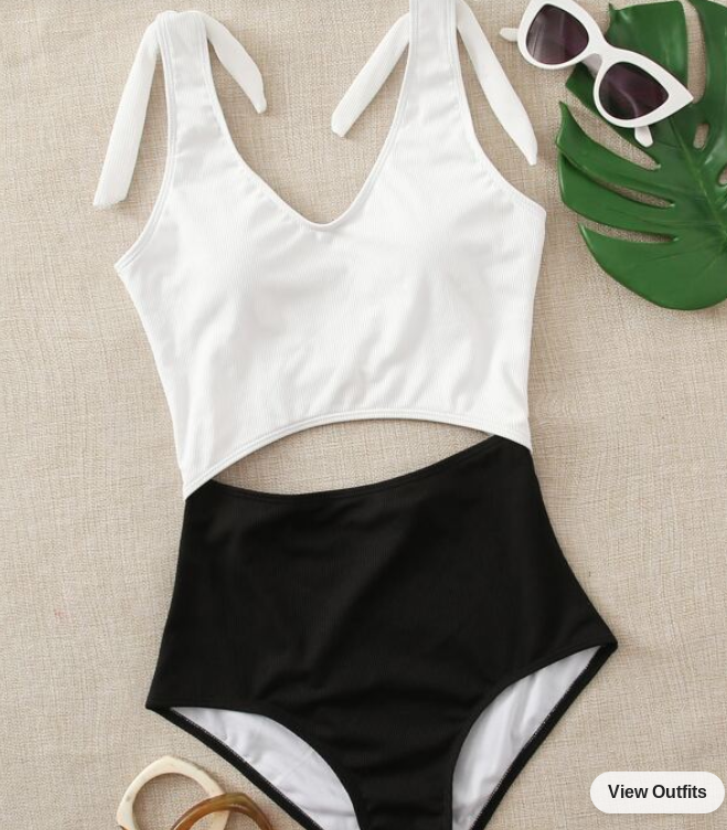 Two Tone Rib Cut-out One Piece Swimsuit (Talla S) thumbnail