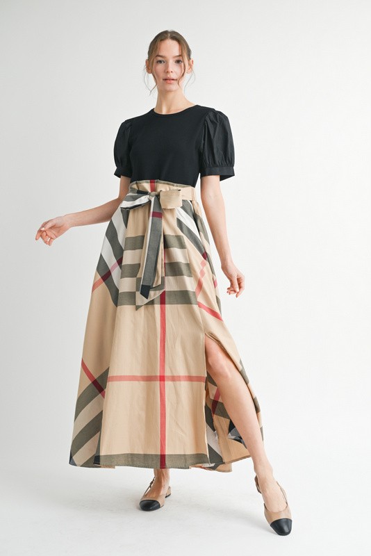 Taupe Black Top With Check Skirt (Talla S) thumbnail