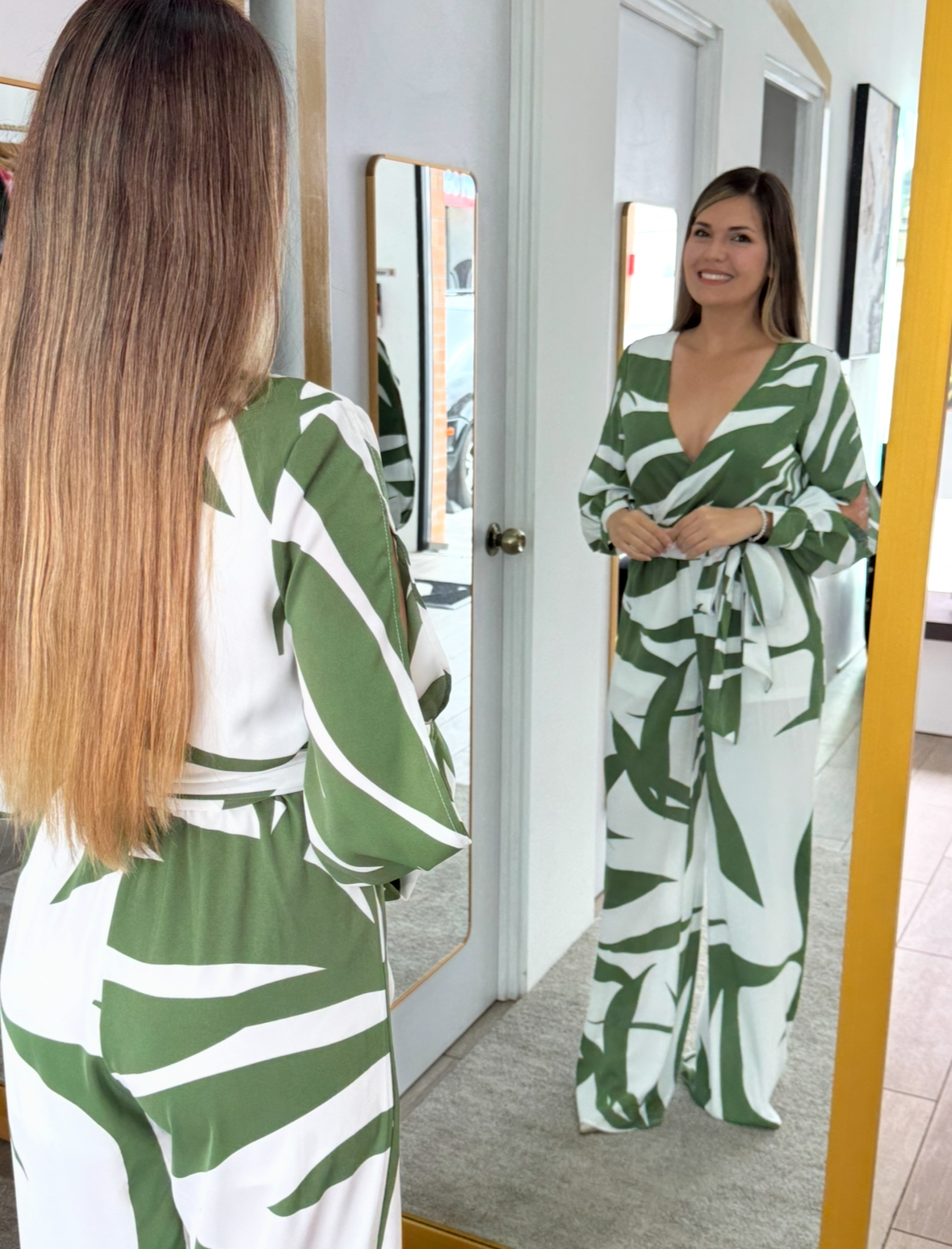 Green Tropical print jumpsuit with long sleeves (Talla M) thumbnail