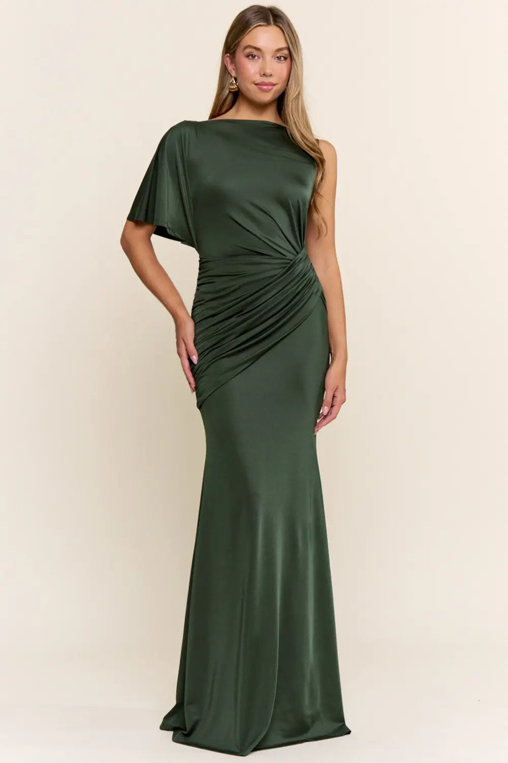 Olive One Shoulder Fully Lined Maxi Dress (Talla S) thumbnail