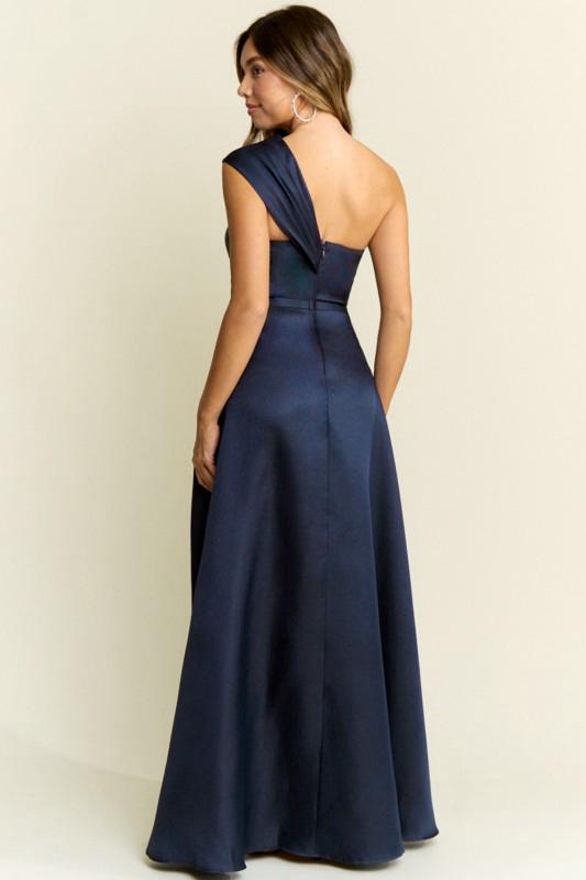 Navy One Shoulder Elegant Evening Gown (Talla S) thumbnail