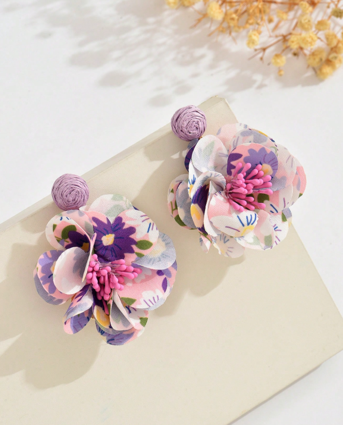 Purple Nature Style Floral Tassel Earrings thumbnail